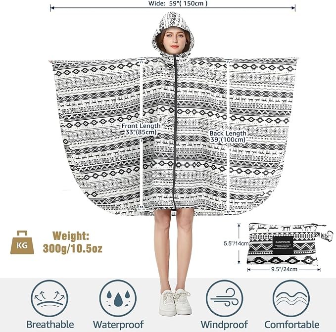 Anyoo - Poncho impermeable para la lluvia, ligero, reutilizable, para senderismo, con capucha, para actividades al aire libre. image number null