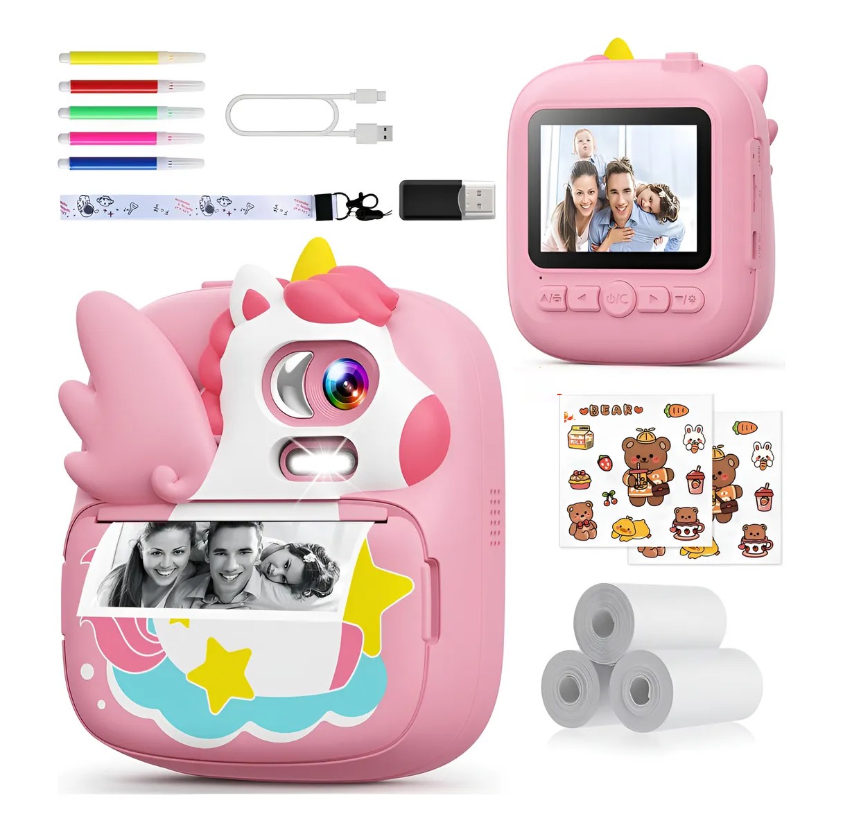 C&aacute;mara Digital Para Ni&ntilde;os Hd Fotos Imprimible Instant&aacute;nea Rosa image number null