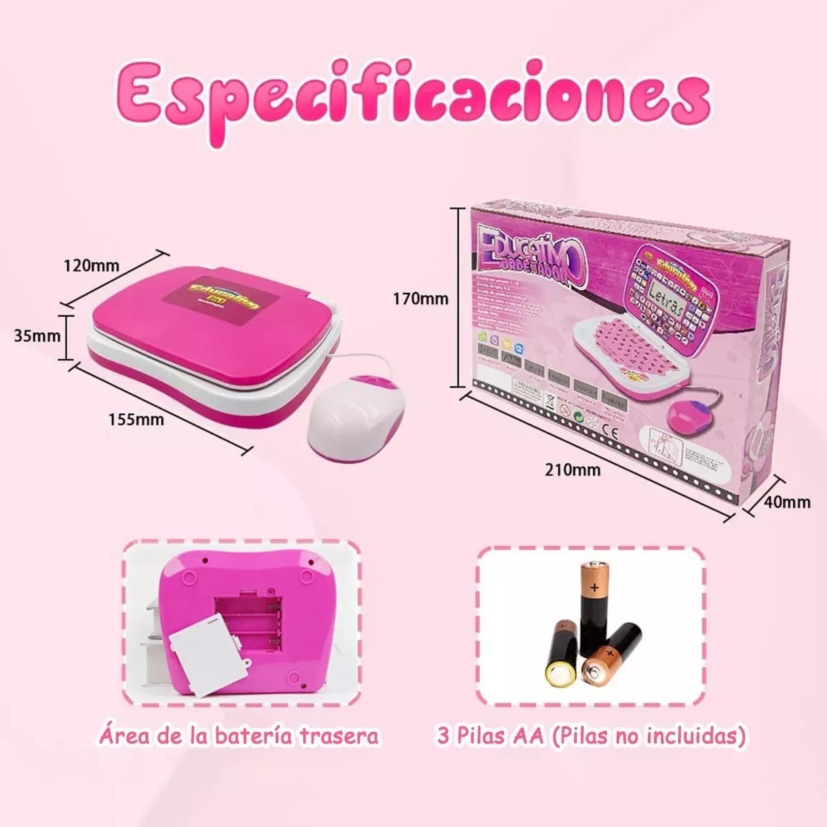Mini Laptop Interactiva Educativa Espa&ntilde;ol/ingl&eacute;s Ni&ntilde;os image number null