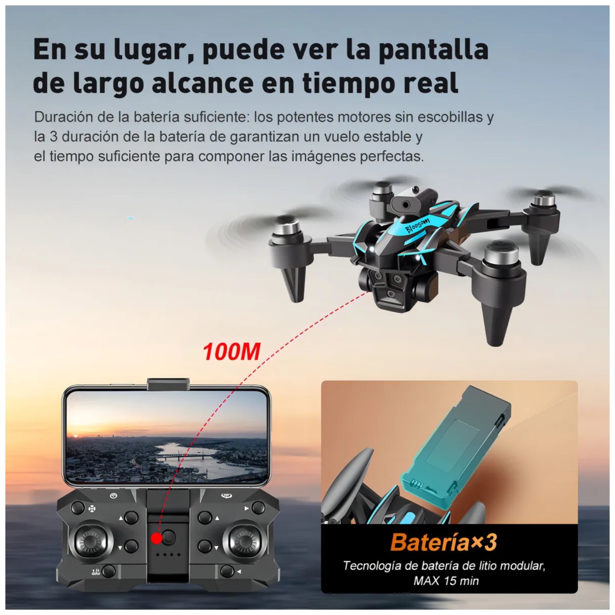 Drone Con Dual C&aacute;mara 8k Negro 2.4ghz 3 Bater&iacute;a Negro image number null