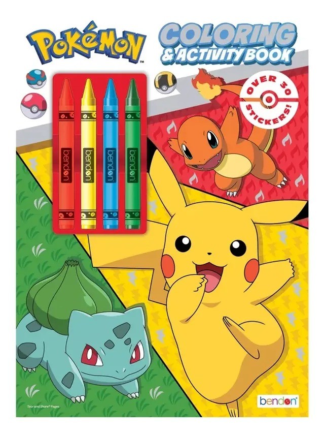 Libro Actividades y Colorantes Pok&eacute;mon 4 L&aacute;pices de Colores Incluye M&aacute;s de 30 Pegatinas image number null
