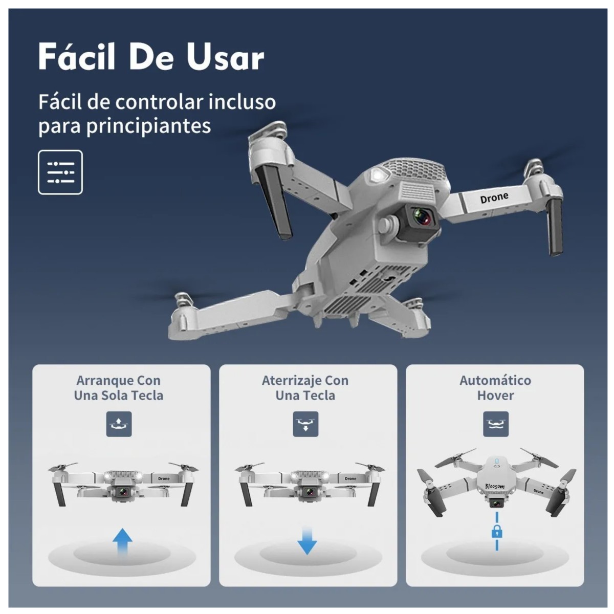 Control Remoto Drone Con Par C&aacute;mara 4k Quadcopter +2bater&iacute;a Gris image number null