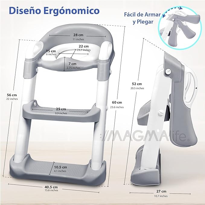 A MAGMALIFE Ba&ntilde;o Entrenador, Asiento Entrenador para Ba&ntilde;o con Escalera Antideslizante, Taburete Plegable Infantil para Taza de Ba&ntilde;o, F&aacute;cil de Guardar, Asiento Ergon&oacute;mico, Edad de 2 a 5 A&ntilde;os. image number null