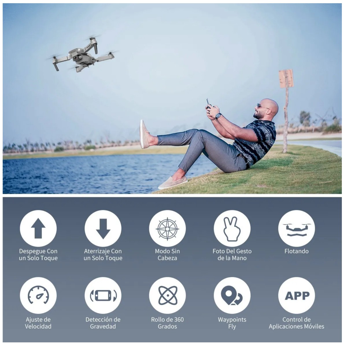Control Remoto Drone Con Par C&aacute;mara 4k Quadcopter +2bater&iacute;a Gris image number null