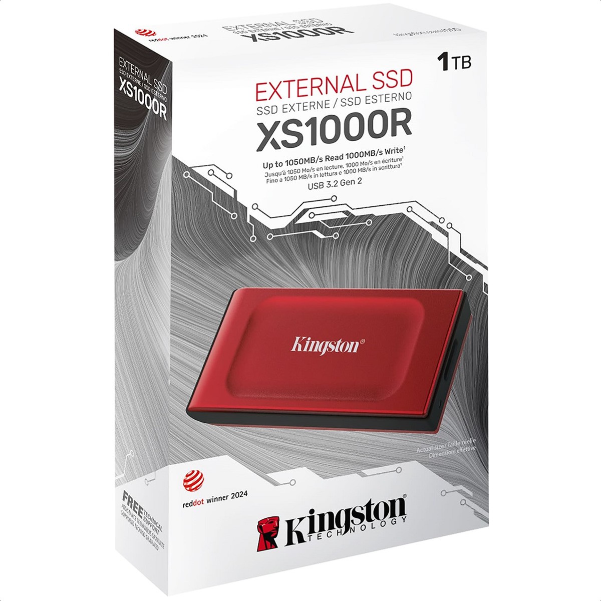 Unidad Estado Solido Externo Kingston XS1000R SSD 1TB USB C Rojo SXS1000R/1000G image number null