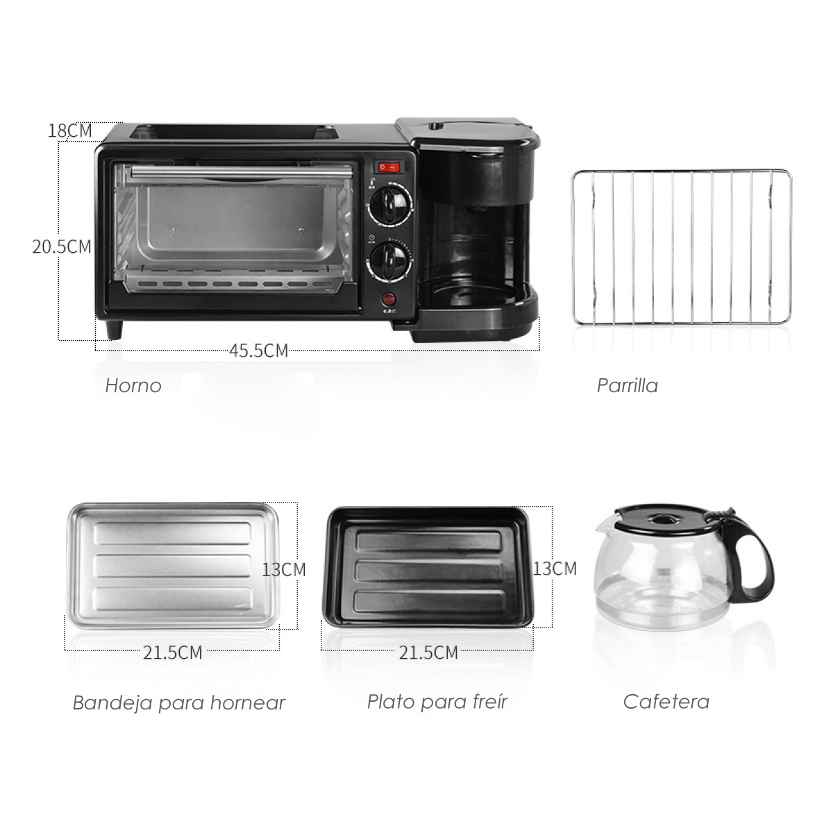 Ilios Innova | Horno 3 En 1 Maquina De Desayuno Sarten Cafetera Mini Horno image number null