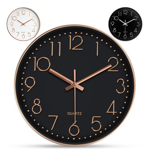 Reloj De Pared Moderno Cuarzo Silencioso Dormitorio Y Sal&oacute;n Oro/Negro. image number null