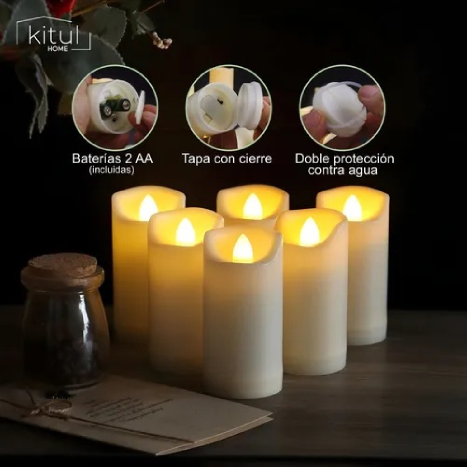 Pack 6 Velas Grandes Led Flama Realista image number null