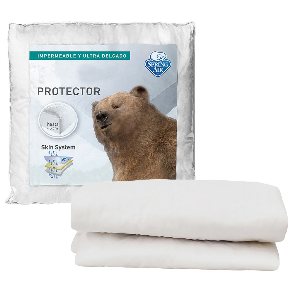 Protector Queen Size Spring Air Ultra Blanco + S&aacute;banas Spring Air Basic Grey + 2 Almohadas Spring Air Osos image number null