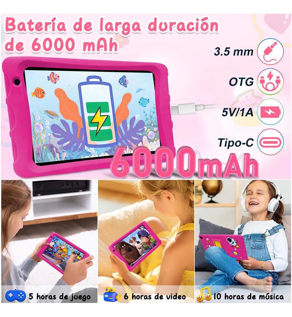 Tablet Con Funda Ni&ntilde;os 8hd 32gb Rosa 3gb Memoria Ram Rosa Malubero image number null