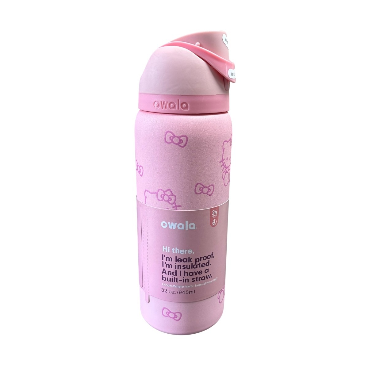 Termo Owala de acero inoxidable FreeSip con tapa rosca color rosa, Hello Kitty image number null