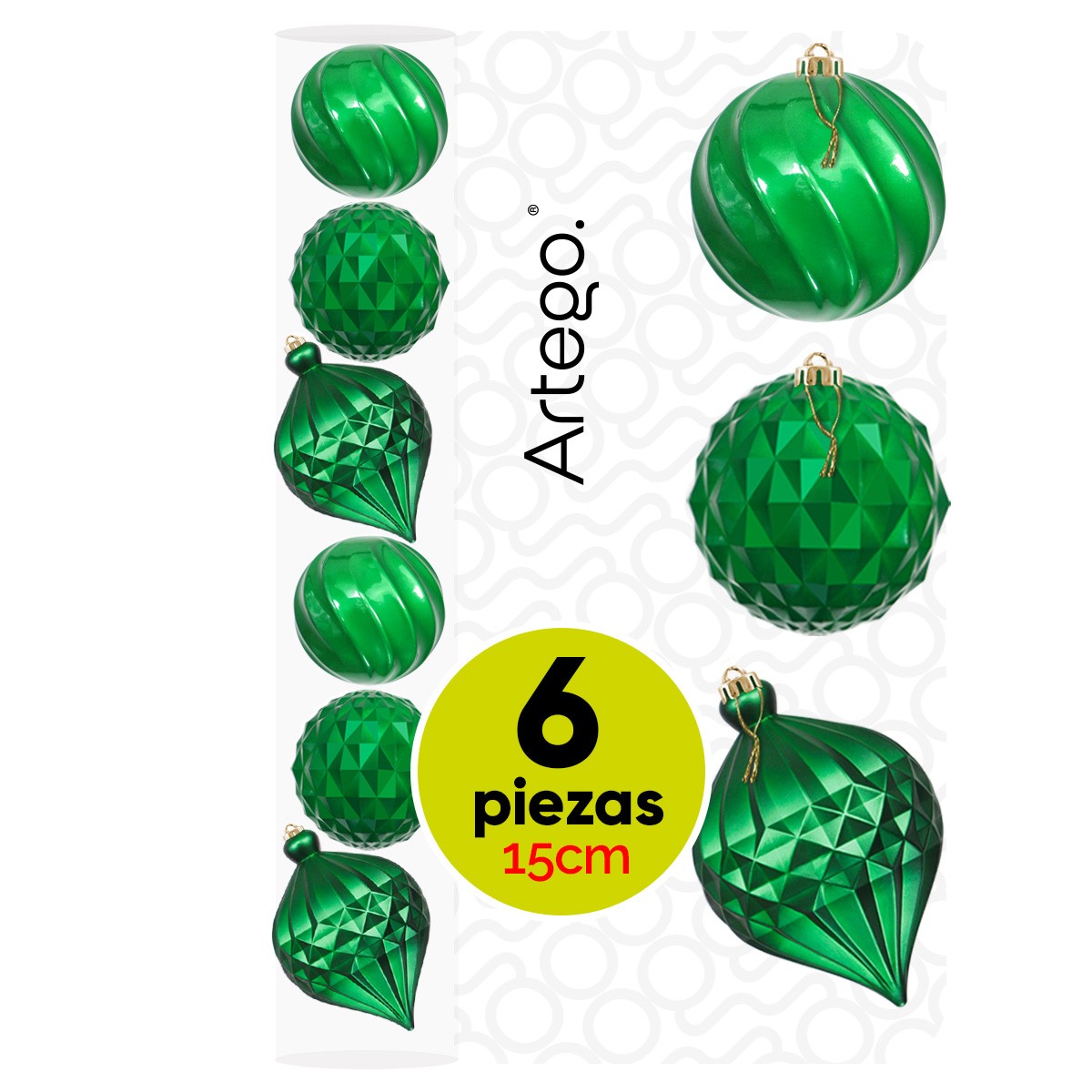 Esferas para &aacute;rbol de navidad Artego extra grandes de 15 cm paq 6 esferas Verde Navidad * L&iacute;nea Caramel 3 texturas image number null