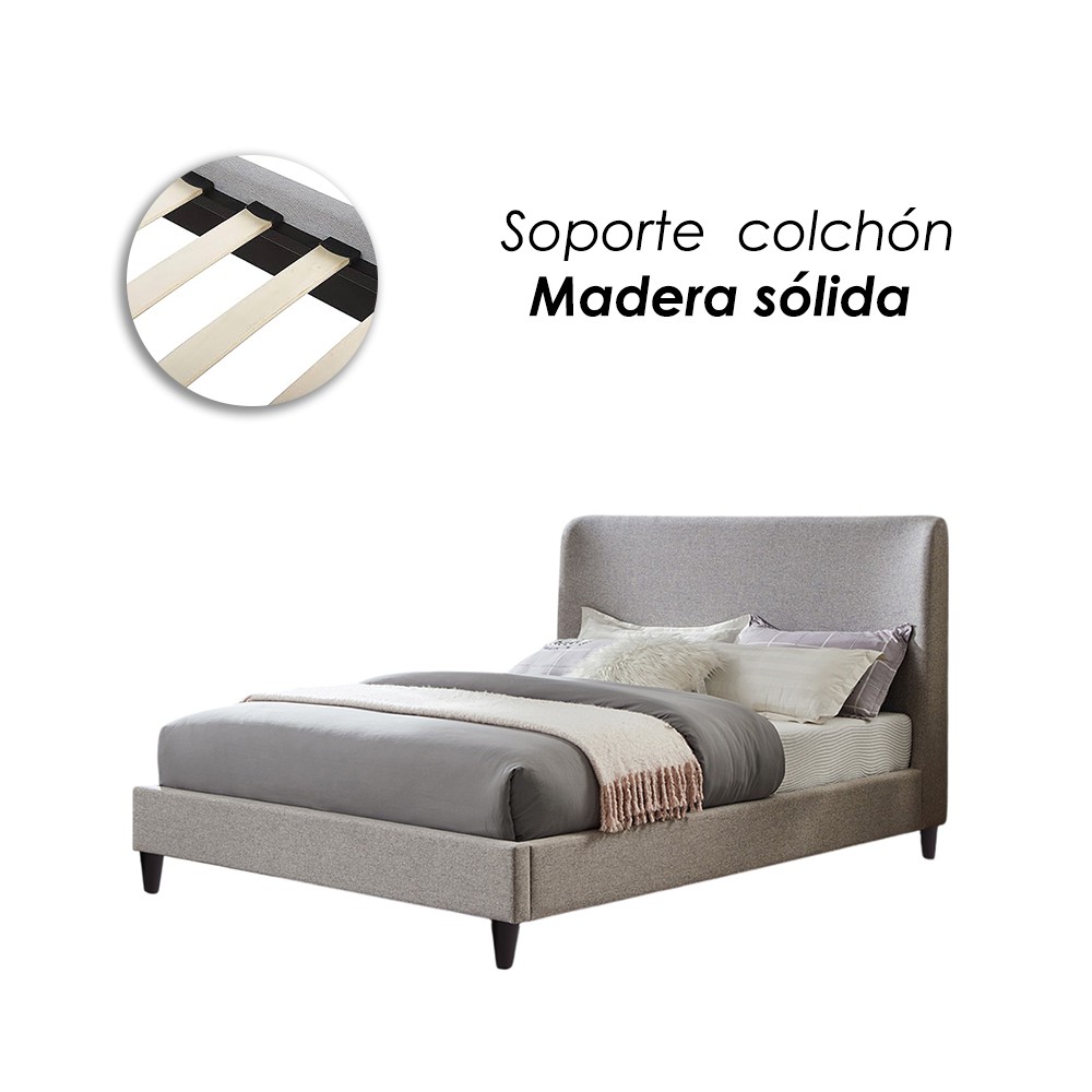 Ilios Innova | Cama King Size Gris con Cabecera Tapizada en Lino y Poli&eacute;ster | Estructura de Madera Resistente image number null