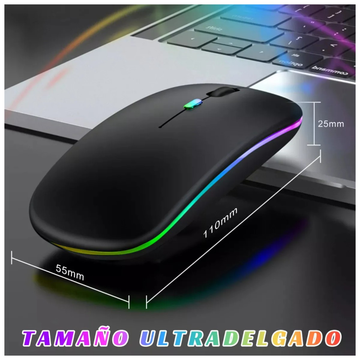 2pzs Rat&oacute;n Silencioso De Oficina Inal&aacute;mbrico Recargable Negro image number null