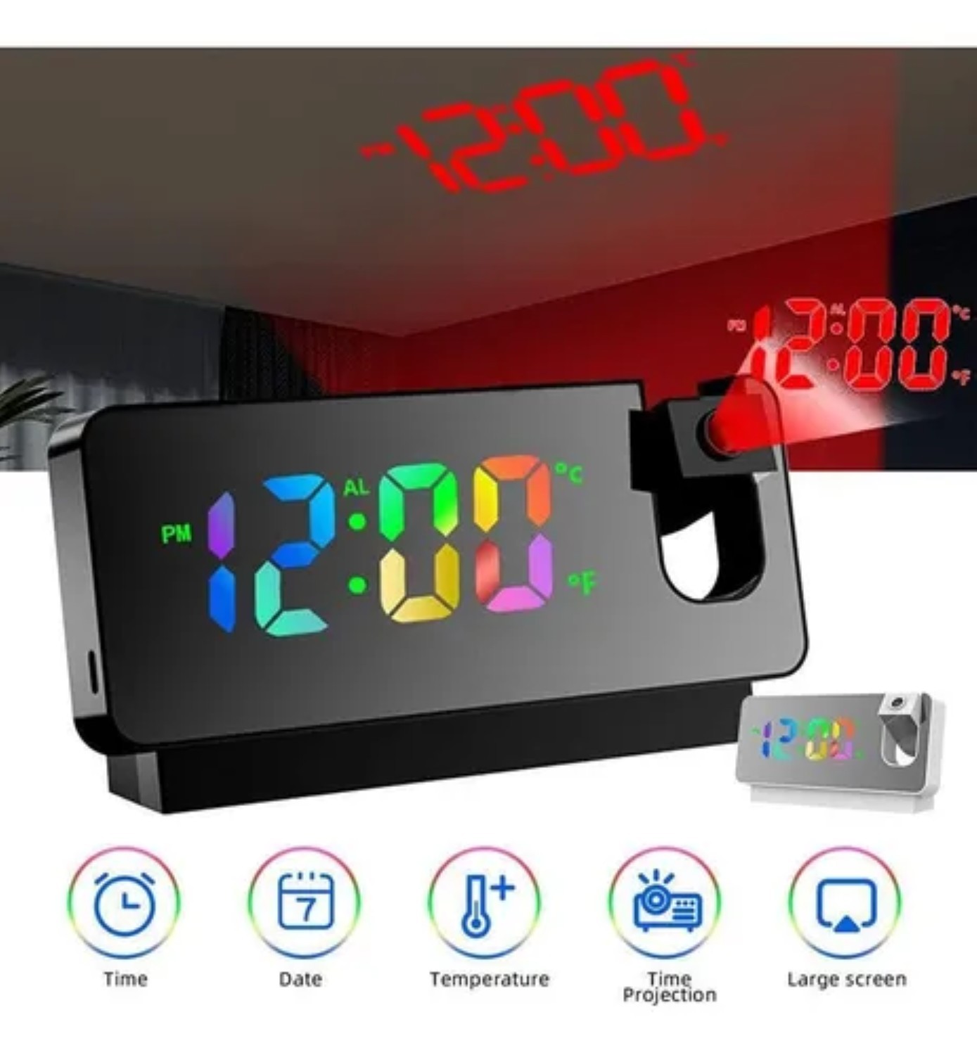 Reloj Despertador De Proyecci&oacute;n De Escritorio Led Colorido image number null