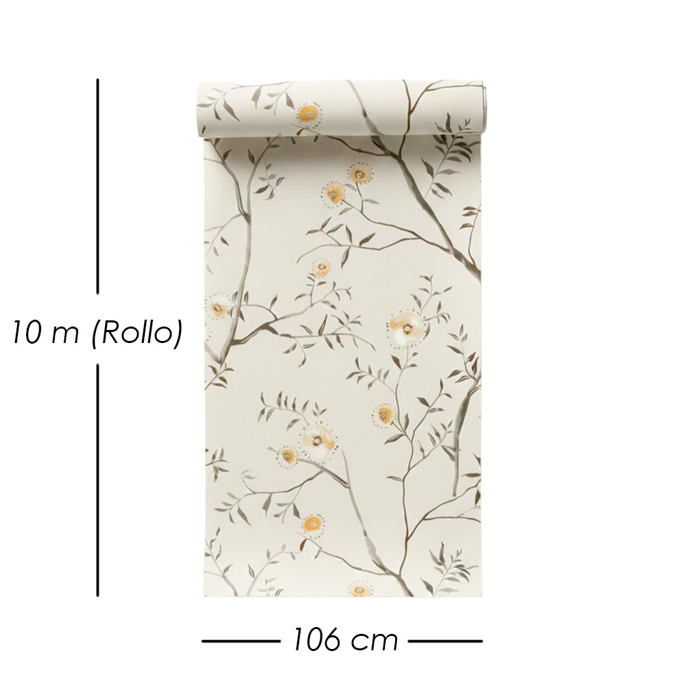 Ilios Innova | Papel Tapiz Decorativo Motivo Floral y Fondo Beige, Rollo de 10m x 1.06m, Renovaci&oacute;n de Paredes y Muebles image number null