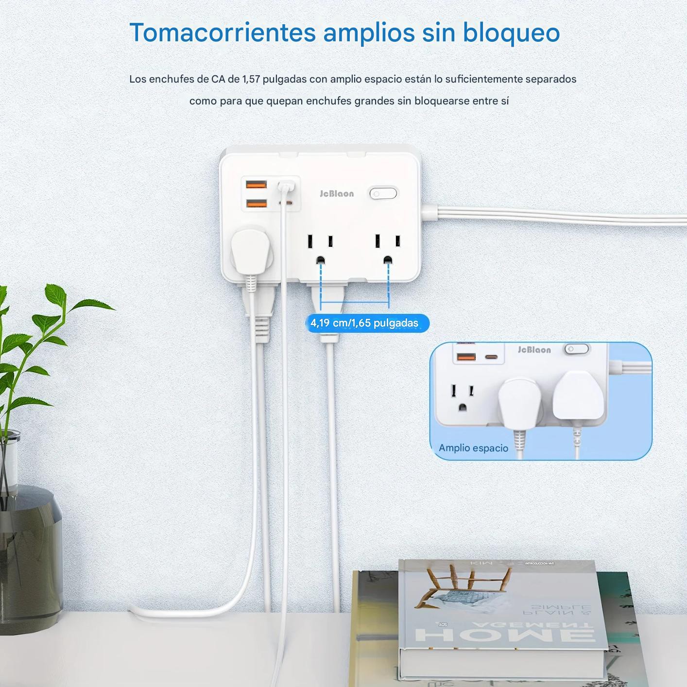 Multi contacto Protector blanco sobretensiones 6 salidas 4 USB adaptador hogar Oficina port&aacute;til image number null