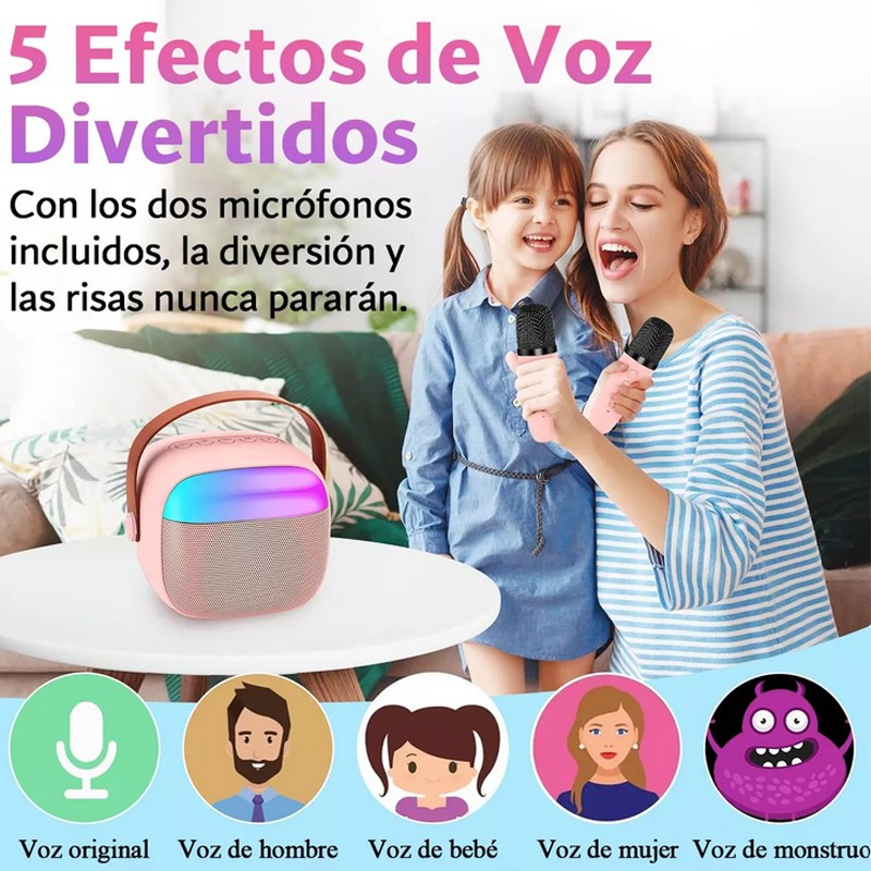 Karaoke Para Ni&ntilde;os Con 2 Micr&oacute;fonos Inal&aacute;mbricos Y Bocina image number null