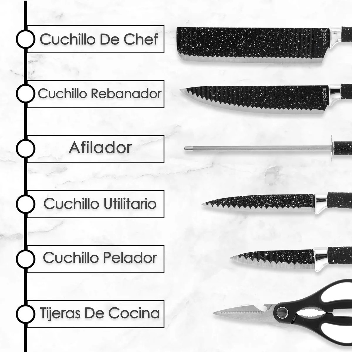 Cuchillos Acero 7 Piezas Inoxidable Antiadherente Hoja Premium Inoxidable Foode Fde01064 Negro image number null