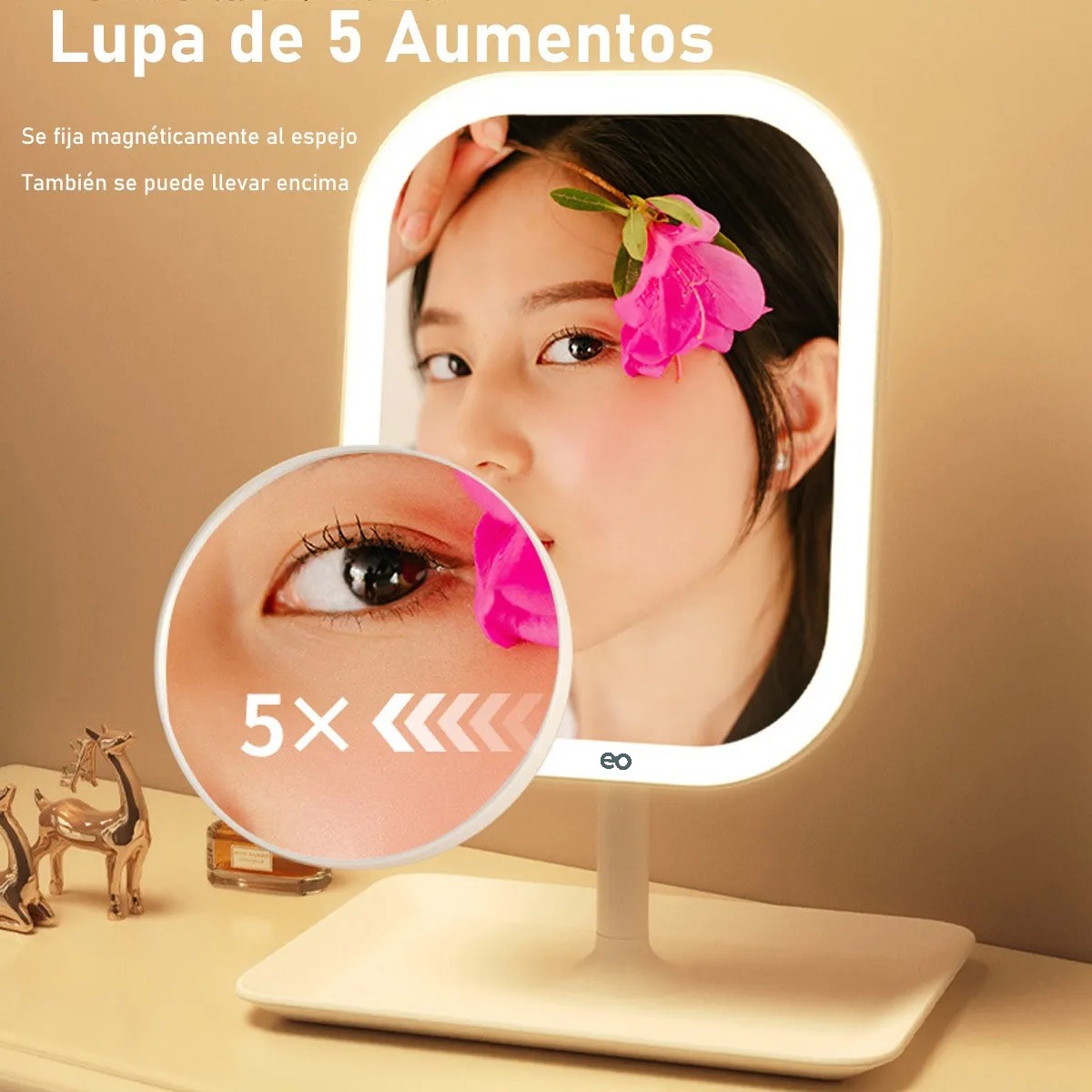 Espejo Para Maquillaje Con Luz Recargable Usb Lupa 5 Veces Rectangular Blanco image number null