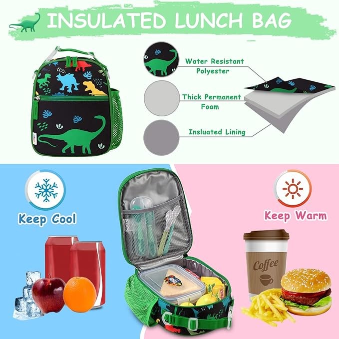 Lonchera Ni&ntilde;os,RAVUO Resistente al Agua Bolsa de Almuerzo con Aislamiento Bolsa T&eacute;rmica Ni&ntilde;as Ni&ntilde;o para Picnic,Escuela con Correa de Hombro Desmontable y Asa con Hebilla. image number null
