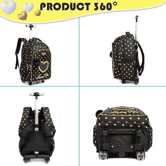 A Meetbelify - Mochila con ruedas para ni&ntilde;as con ruedas para equipaje, negro, (Girl Black), Moderno. image number null