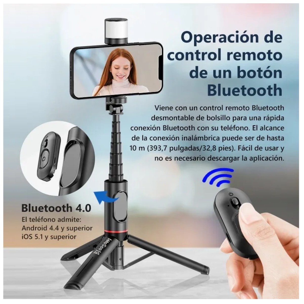 Selfies Stick Con Tripode Bluetooth Control Remoto Led Negro image number null