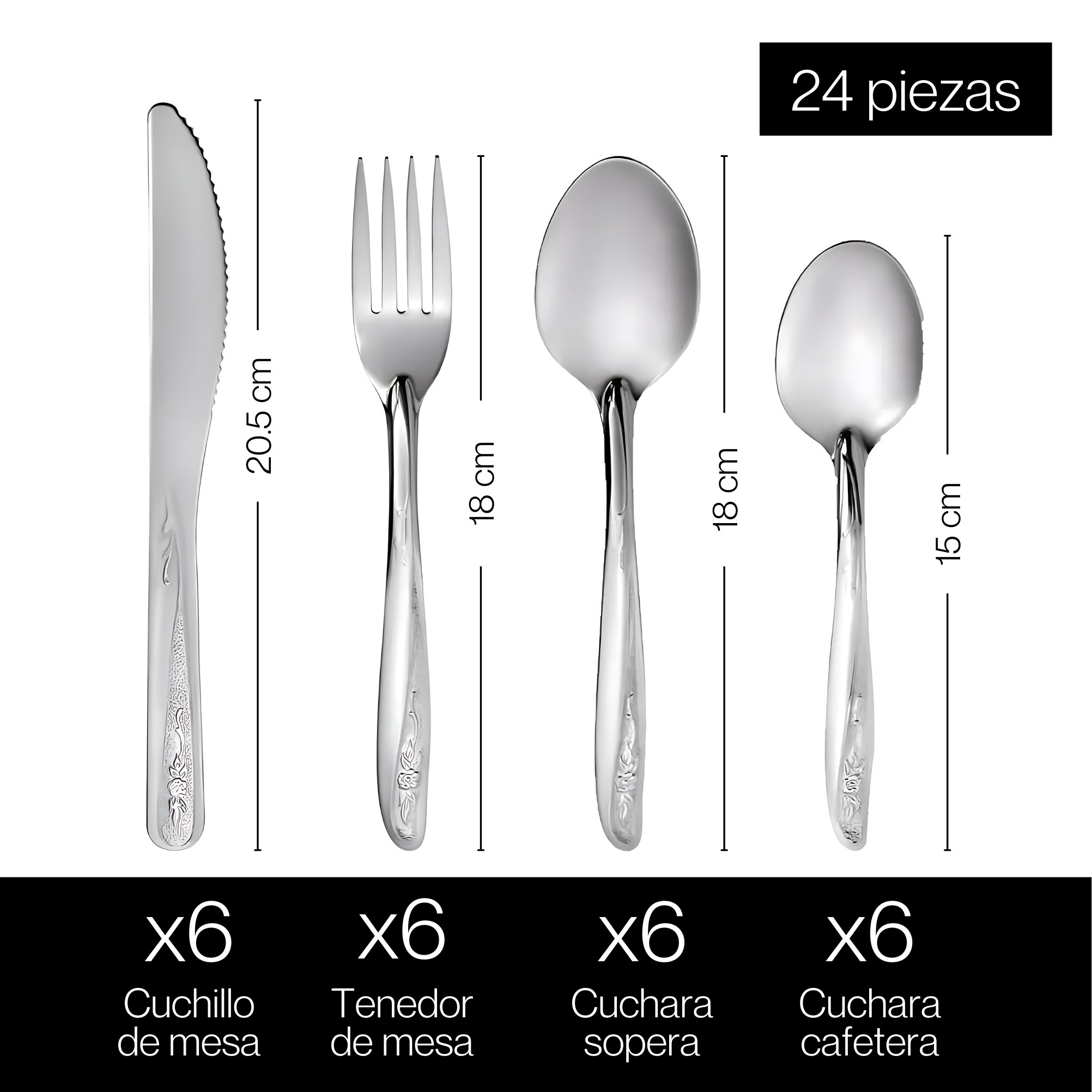 Juego de Cubiertos M&ouml;ven Jazm&iacute;n &ndash; 24 Piezas, Acero Inoxidable Gris image number null