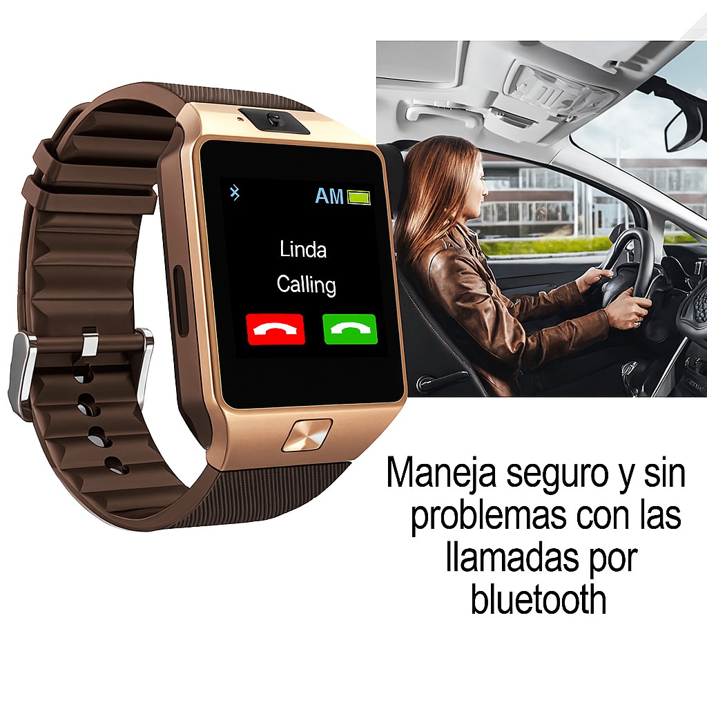 Smartwatch Dz09 Con Bluetooth, C&aacute;mara, Cronometro, Llamadas - Reloj Inteligente Dorado. image number null