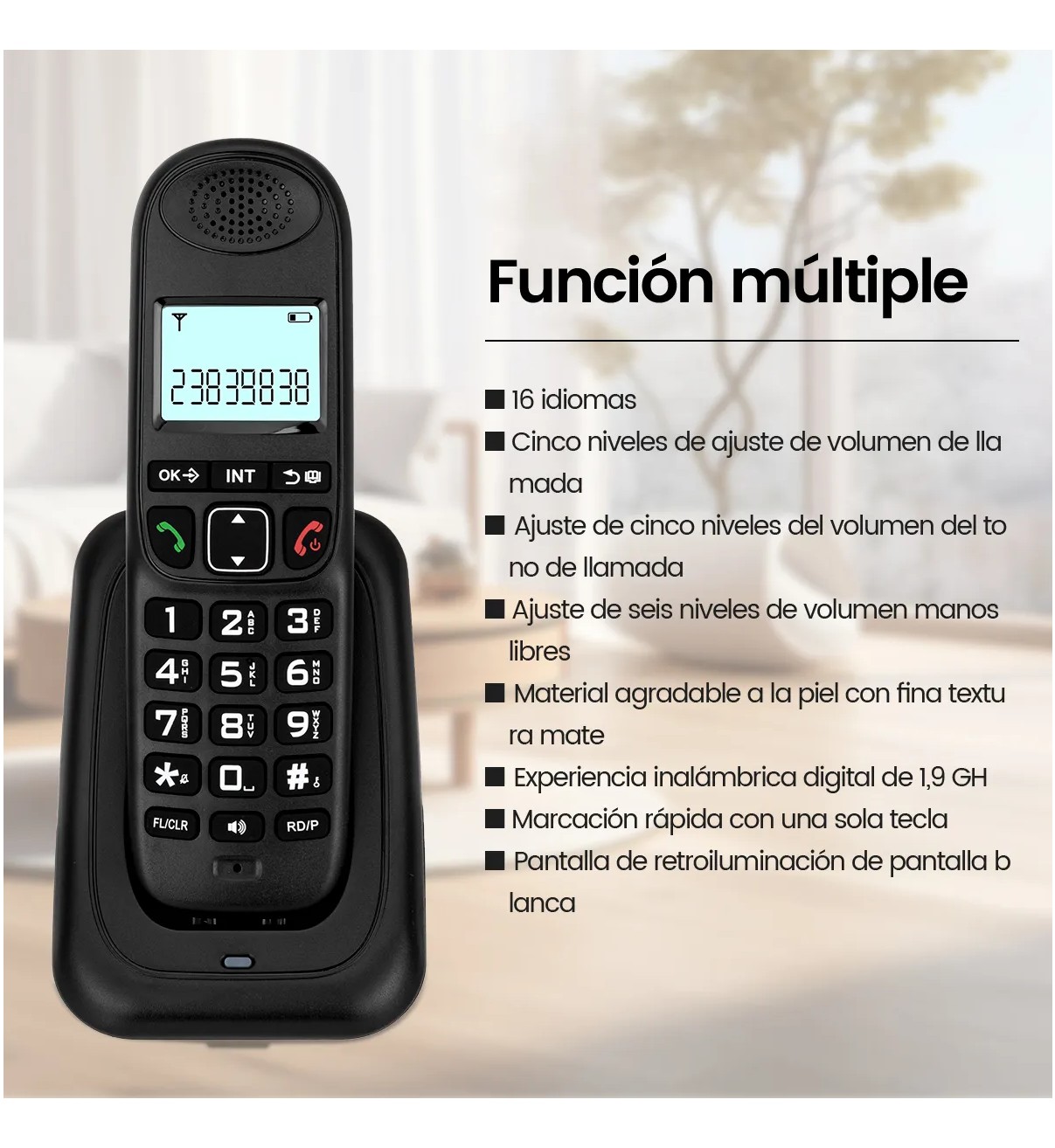 Tel&eacute;fono Inal&aacute;mbrico Malubero Fijo Moderno Con Lcd Para Casa Oficina Negro image number null