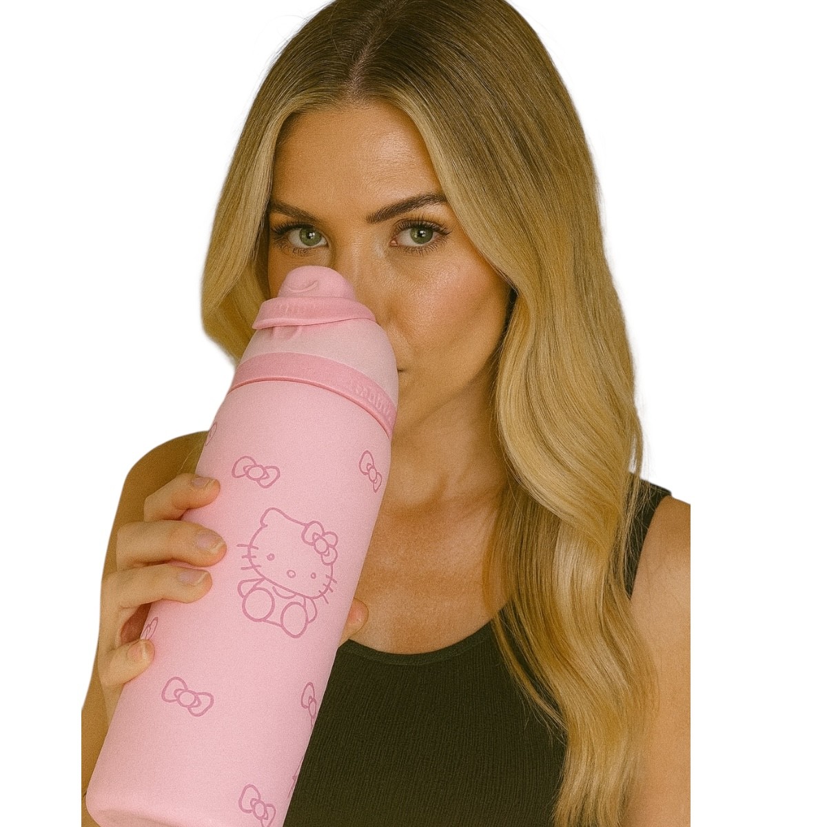 Termo Owala de acero inoxidable FreeSip con tapa rosca color rosa, Hello Kitty image number null