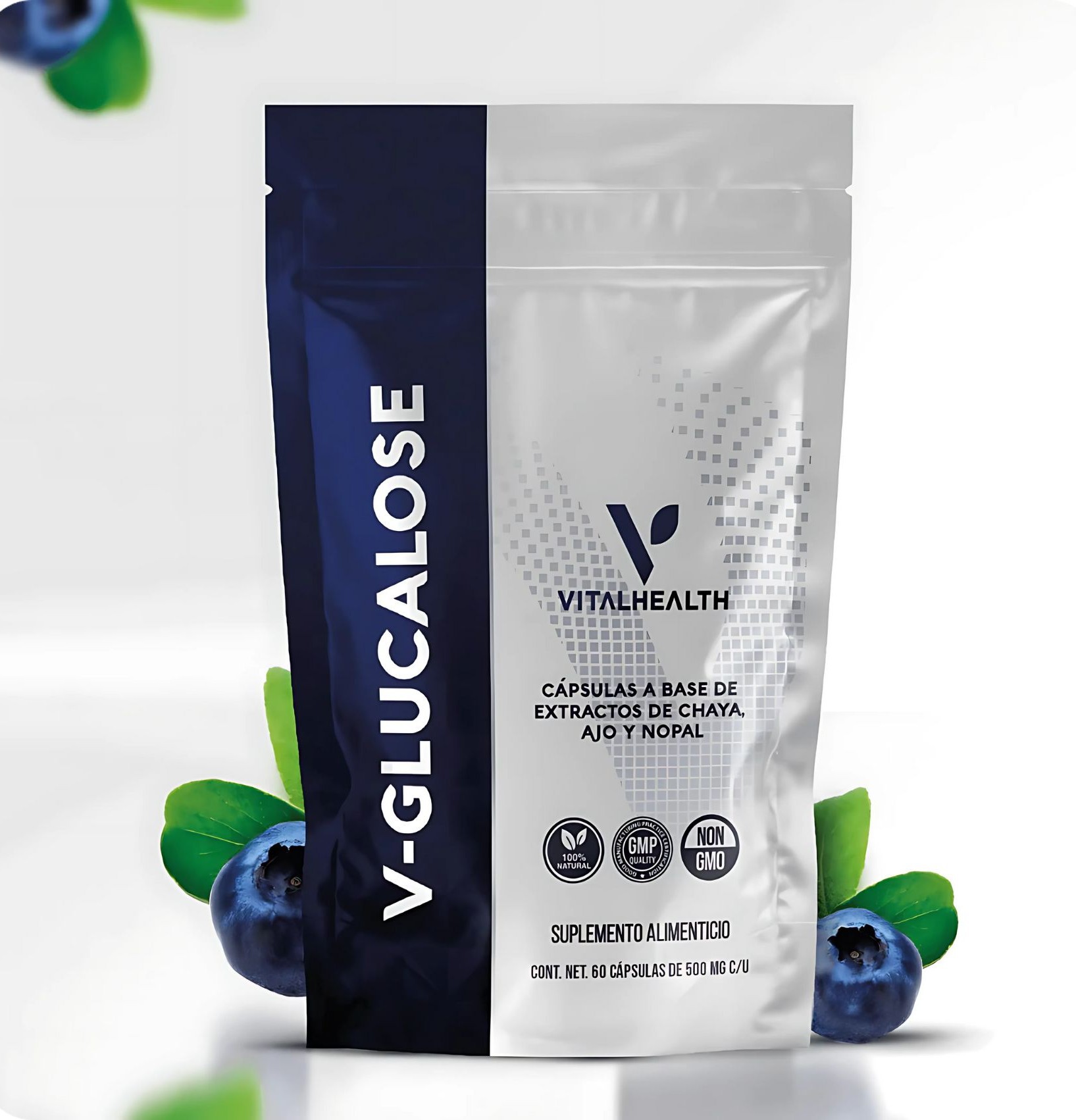 V-Glucalose VitalHealth 60 C&aacute;psulas | Control de az&uacute;car, insulina y metabolismo | Suplemento natural 100% natural NoGMO. image number null