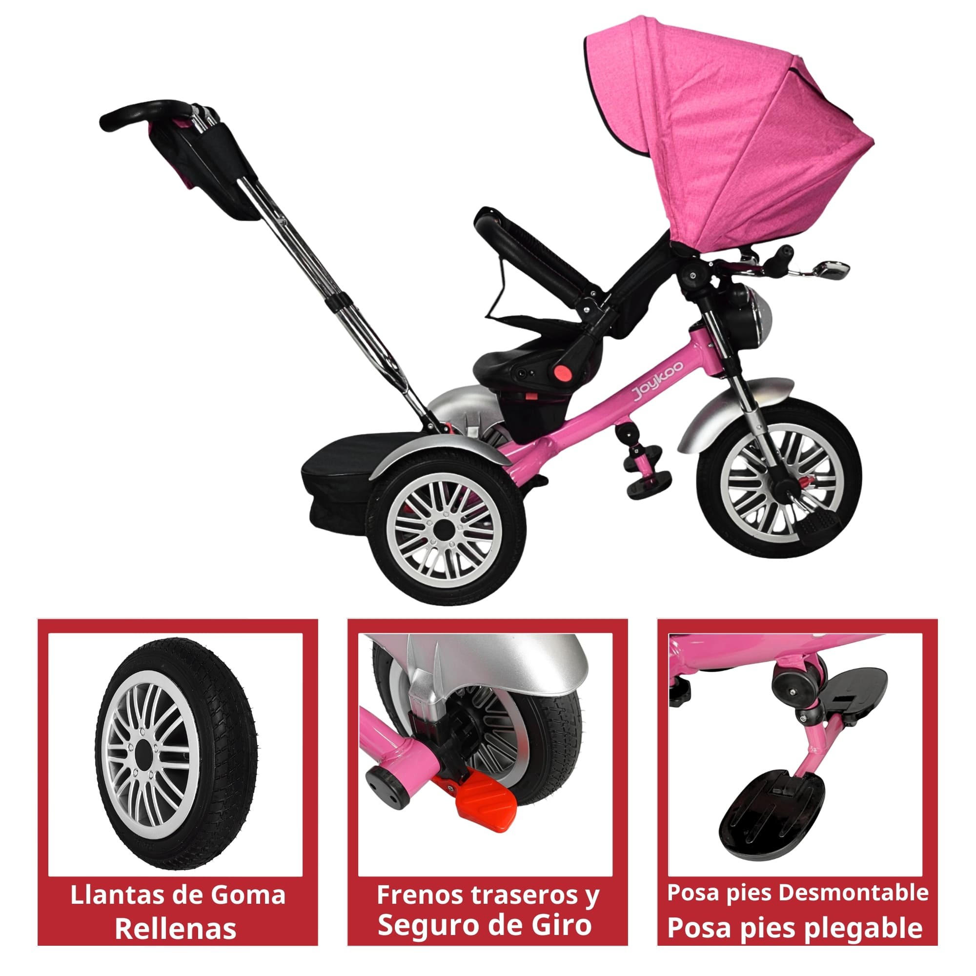 Triciclo para Ni&ntilde;os Reclinable Giratorio 360 Sonido Llanta Goma - Rosa image number null