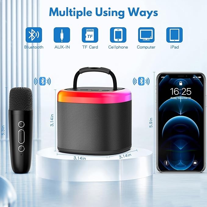 A JYX Mini M&aacute;quina de Karaoke, Portable Bluetooth Karaoke Speaker Unpowered Cabinets with 2 Wireless Microphones and Party Lights for Kids and Adults, Birthday Gifts for Girls Boys Family Home Party. image number null
