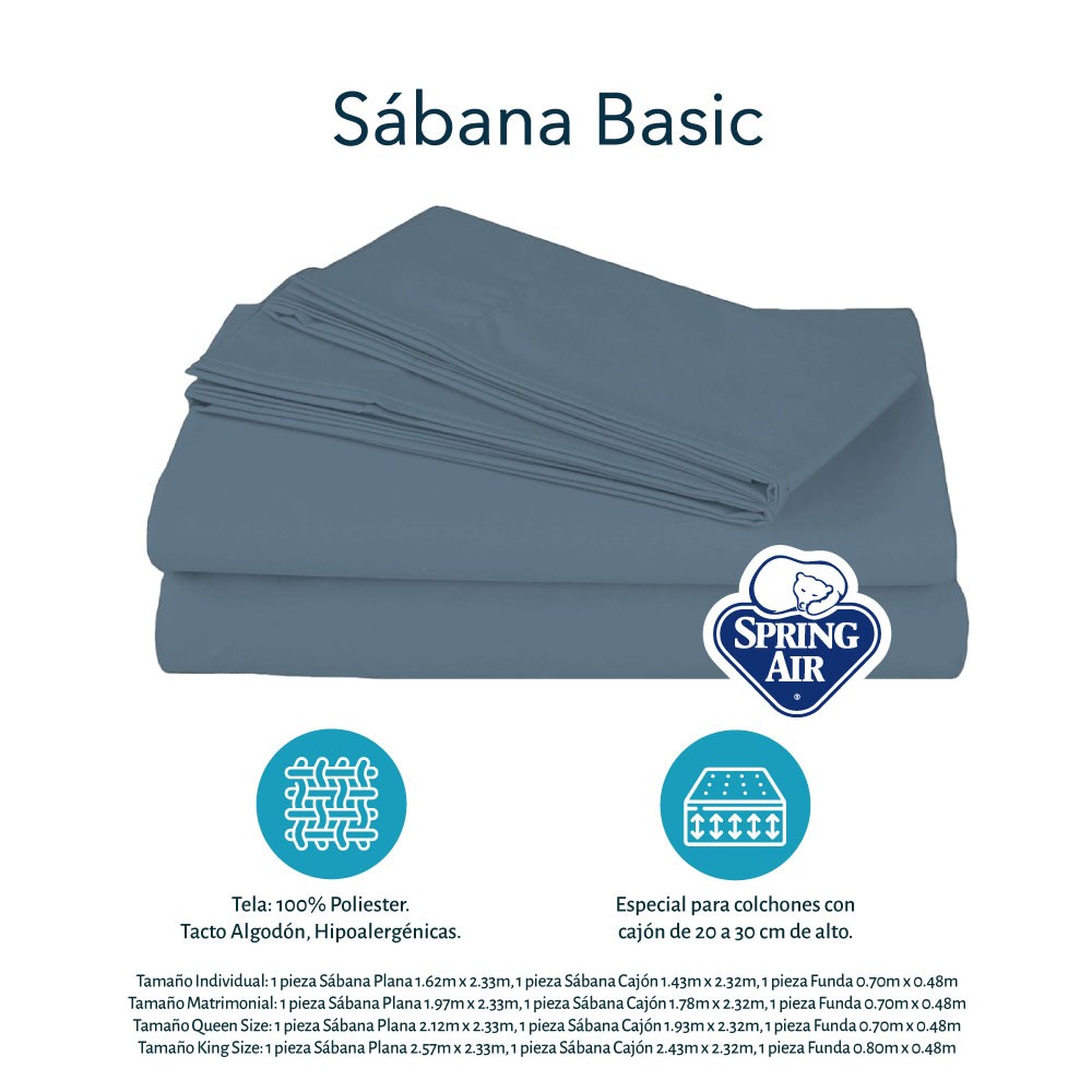S&aacute;banas Matrimonial Spring Air Basic Azul Acero +2 Almohadas Spring Air Osos image number null