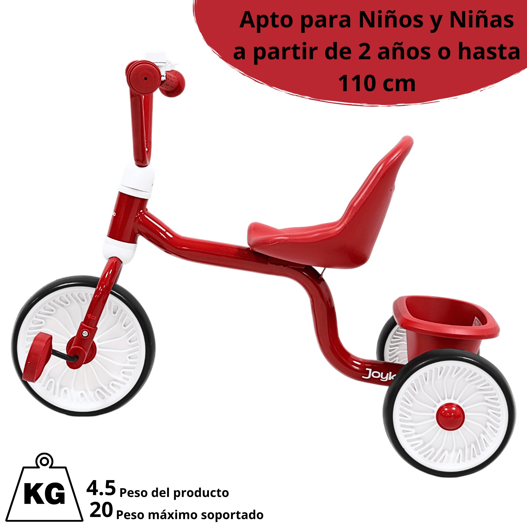Triciclo para Ni&ntilde;os Asiento Ajustable Ruedas de Eva con Canasta Apto a partir de 2 A&ntilde;os Soporta hasta 25 kg - Rojo image number null
