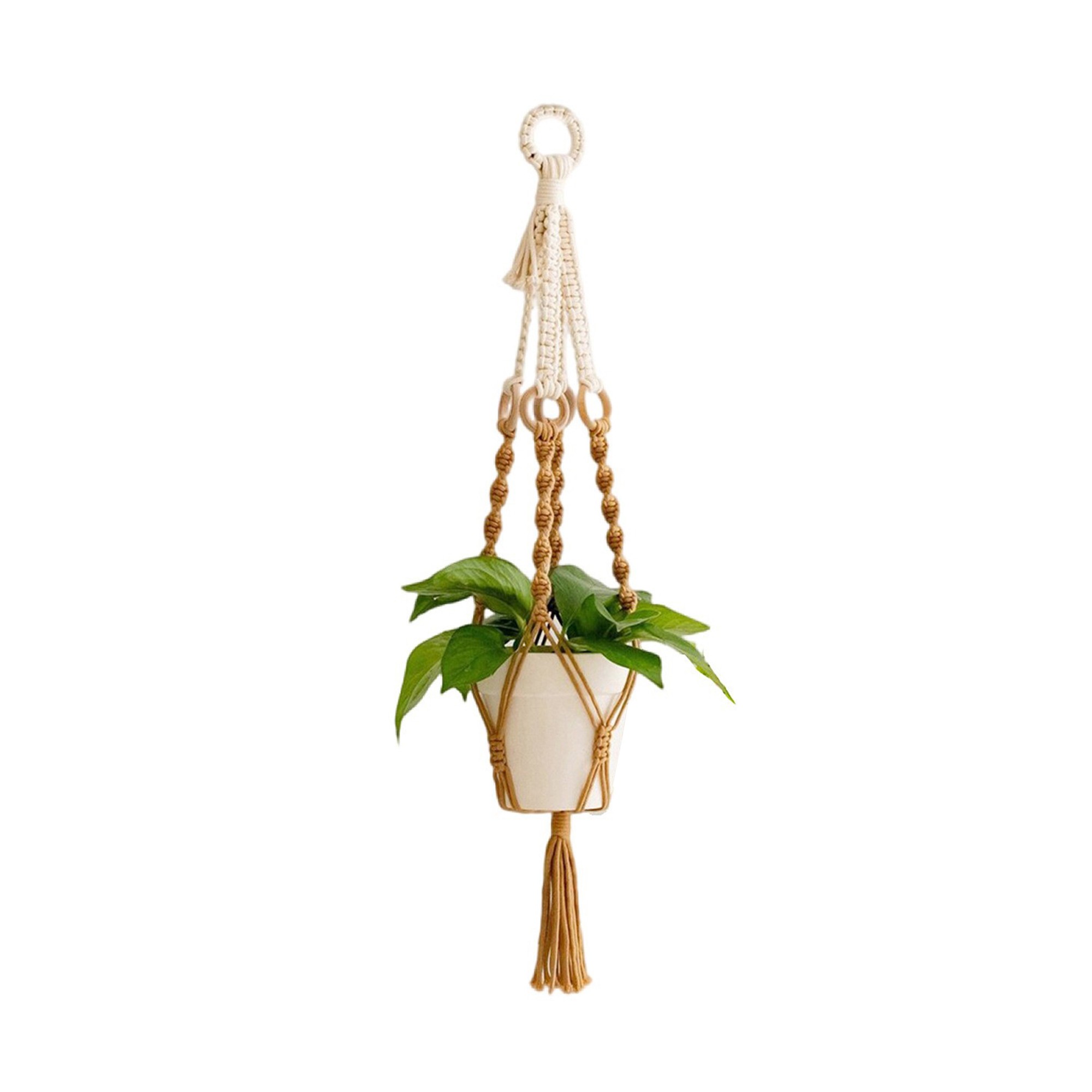 Ilios Innova | Colgante Decorativo Boho Caf&eacute; para Maceta, soporte tejido a mano, para plantas en interior o exterior. image number null