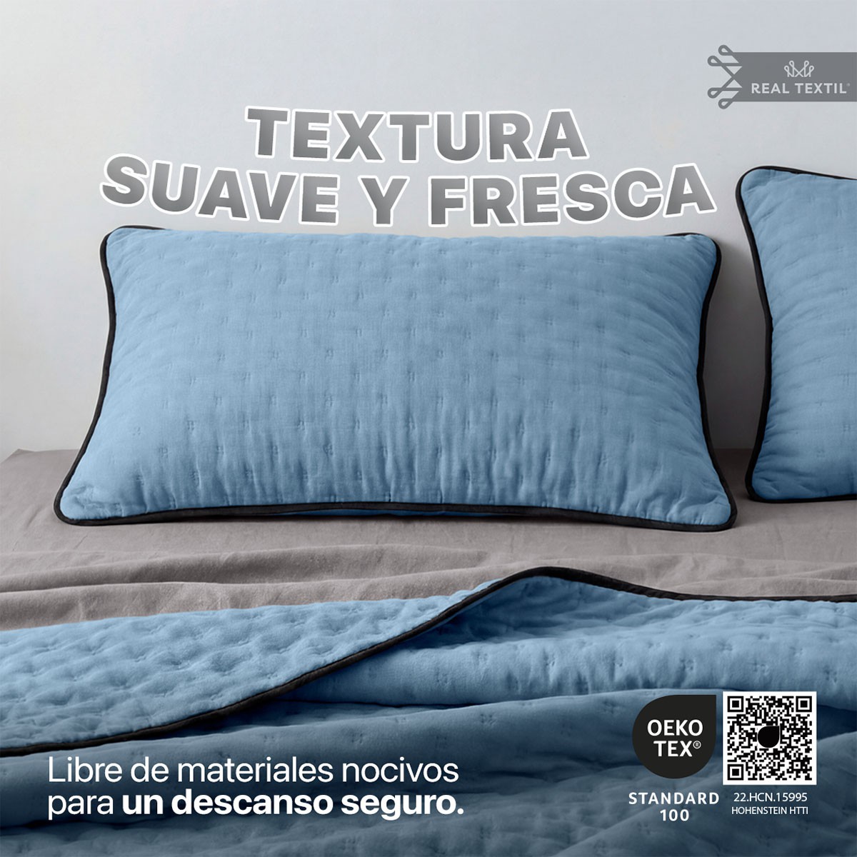 Edred&oacute;n Ligero Individual Doble Vista con Fundas Azul Medio REAL TEXTIL image number null