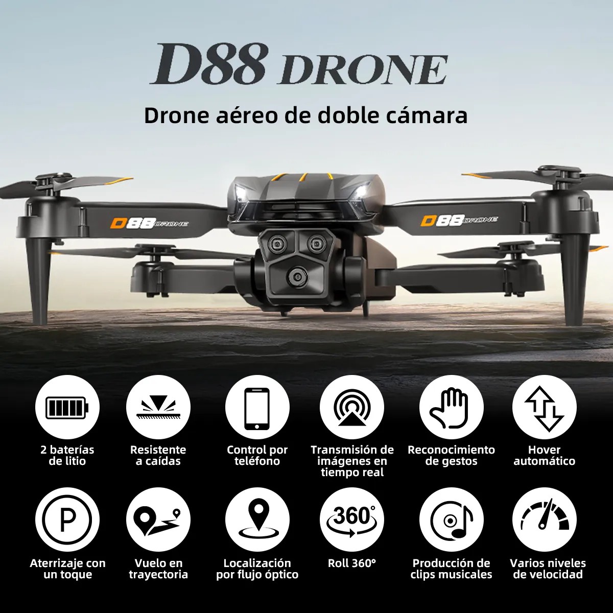 Drone Mini Ourlife D88 Negro Hover Autom&aacute;tico Con 2 Bater&iacute;as image number null