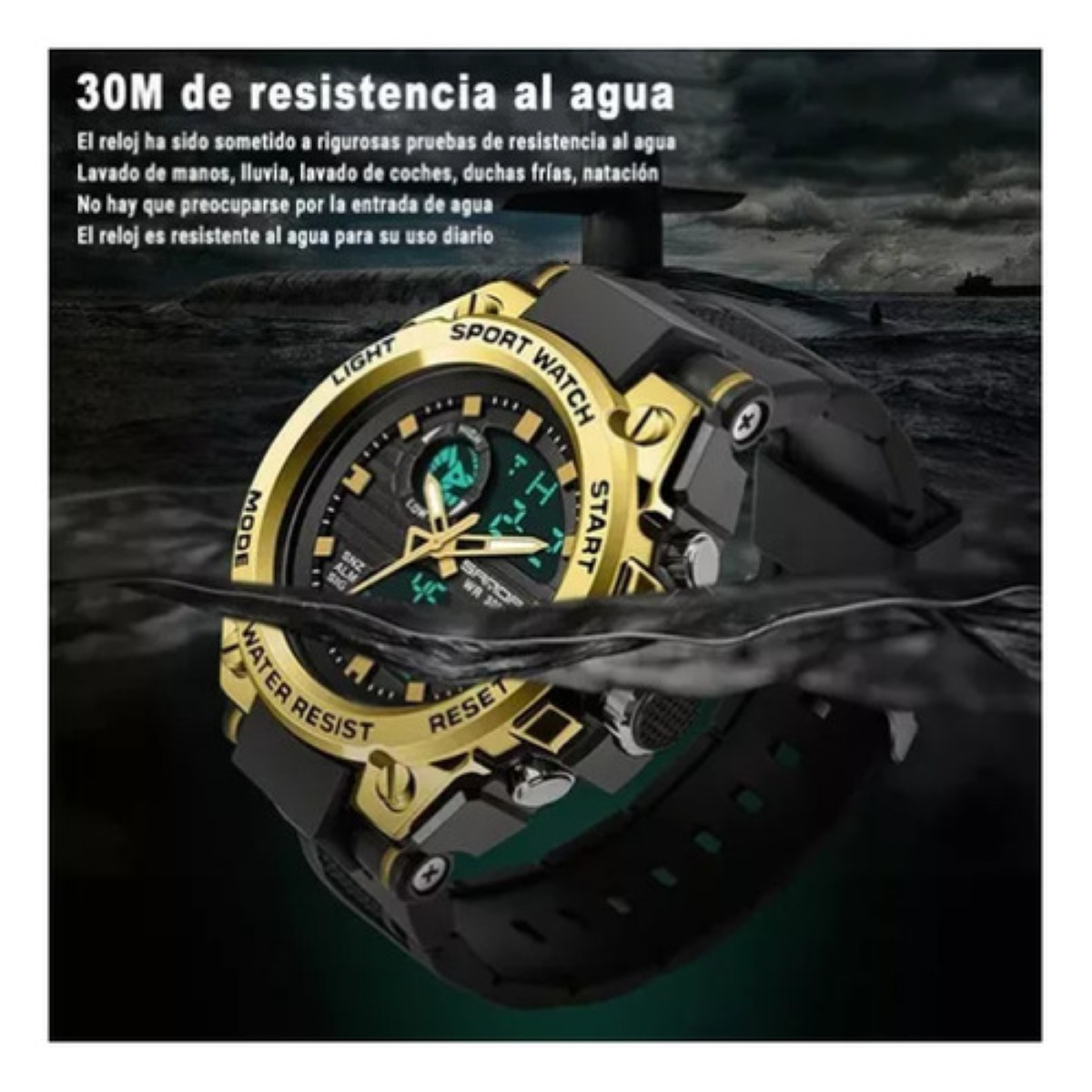 "Reloj De Pulsera T&aacute;ctico Militar Impermeable Para Hombre negro dorado " image number null