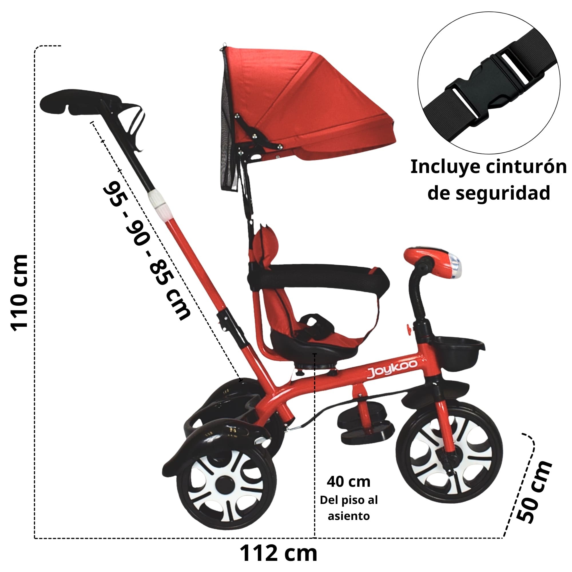 Triciclo Evolutivo para Ni&ntilde;os Giratorio 360 con Luz y Sonido Ruedas de Eva Toldo y Bast&oacute;n de Empuje - Rojo image number null