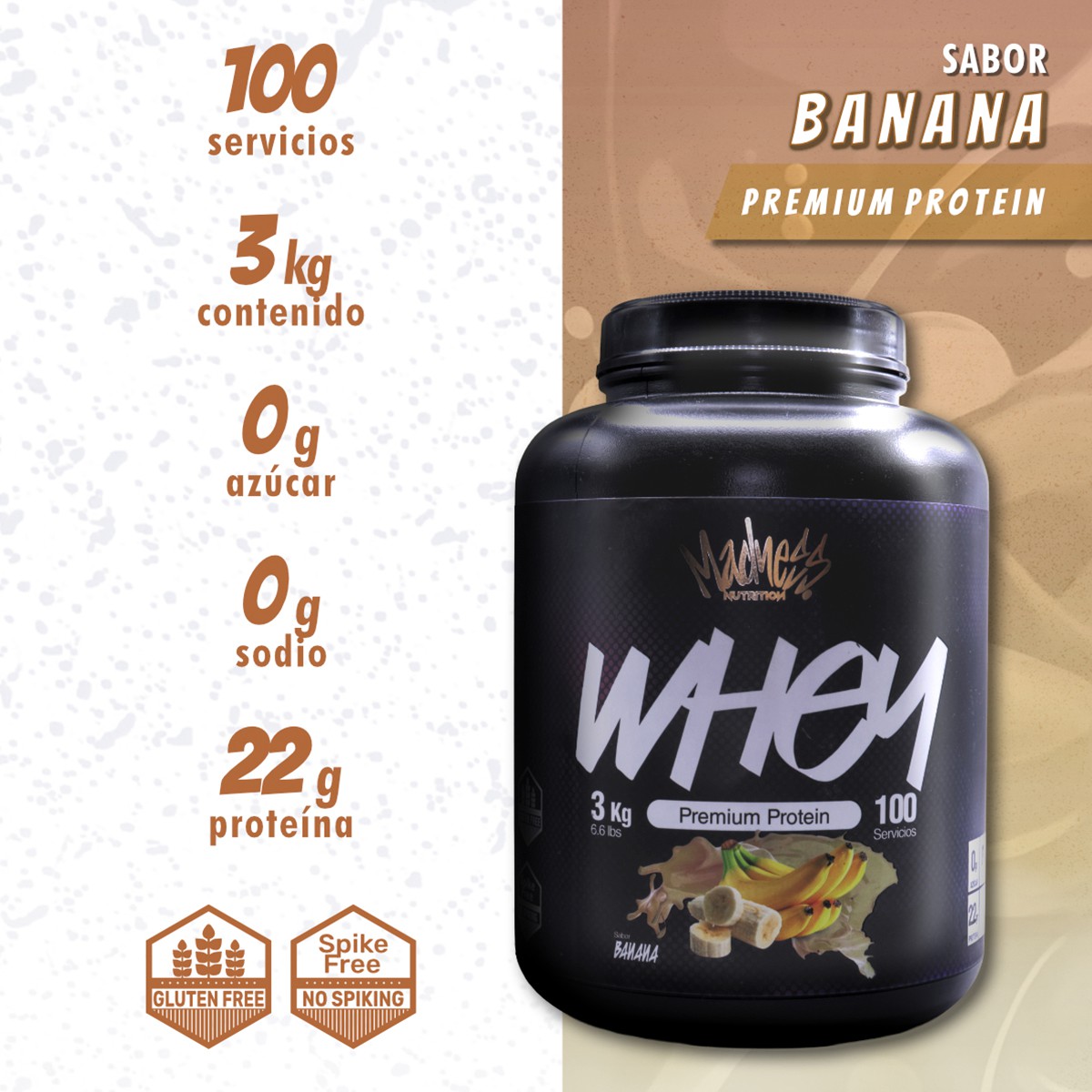 Prote&iacute;na Whey Madness 3Kilos Suplemento Deportivo premium image number null
