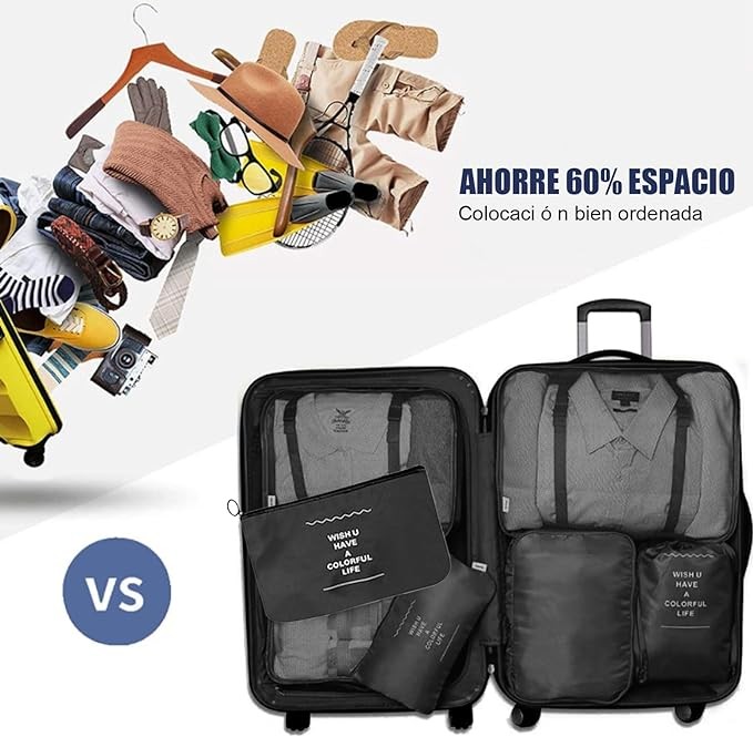 A Cooseon 9pcs Organizadores Viaje Maleta Bolsa Almacenamiento Maleta Packing Cubes Compression Bolsitas Guardar Ropa Maletas Viaje para Ropa Zapatos Lentes Joyeria Brasier Cosm&eacute;ticos Accesorios, Negro. image number null