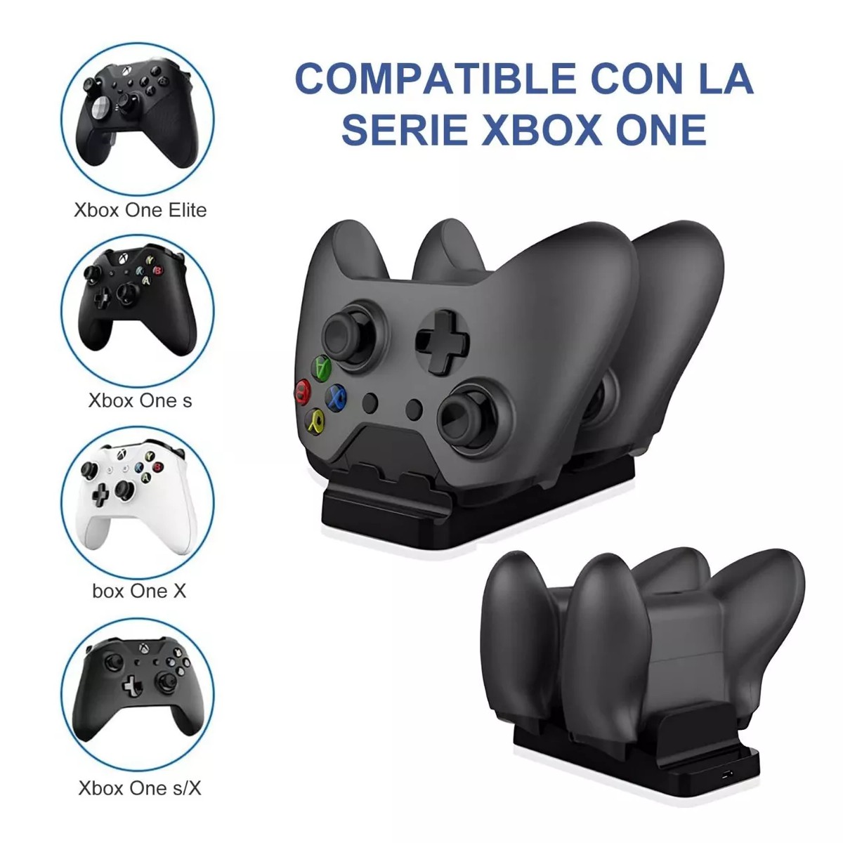 Carga Y Juega Base Cargadora Doble Para Controles Xbox Negro. image number null
