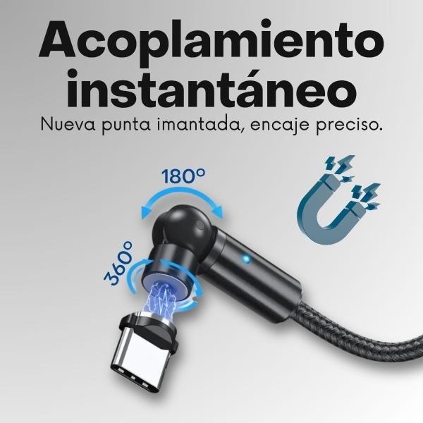 Cable Magn&eacute;tico 3 en 1 con LED y Conector Giratorio 540&deg; &ndash; Pack 2 Piezas image number null