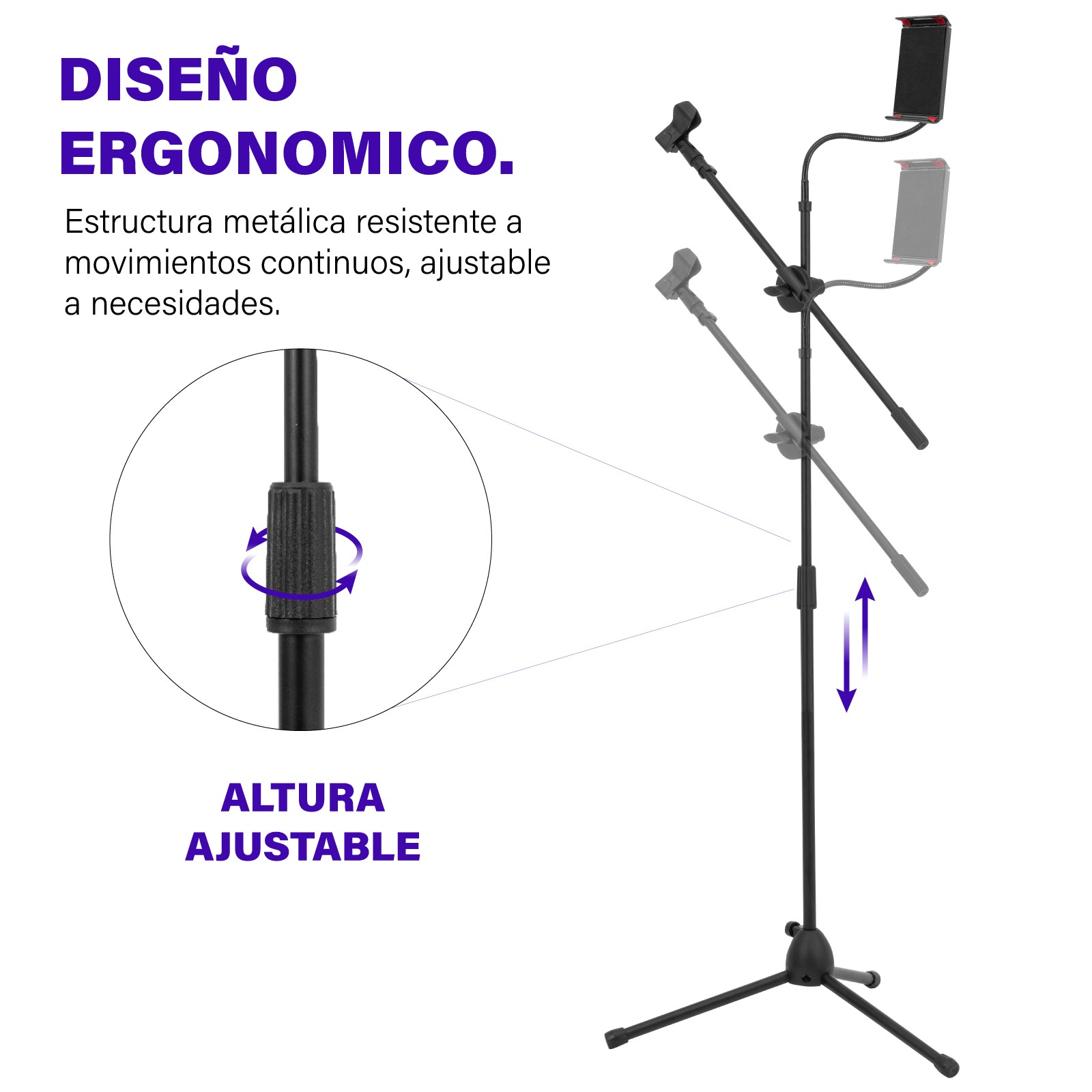 Soporte para Micr&oacute;fono y Tablet con Altura y &Aacute;ngulo Ajustables, image number null
