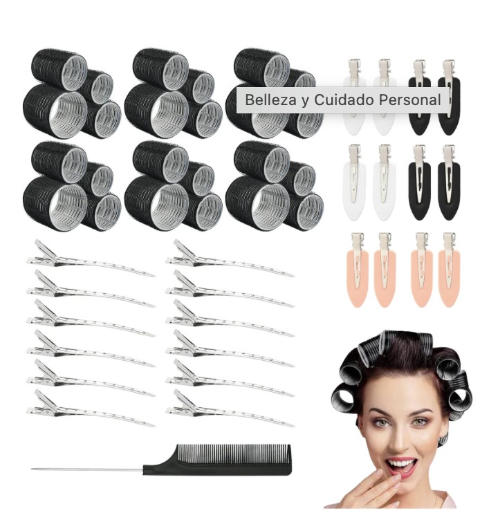 49 Pzs Hair Rulo Tubos Pl&aacute;stica Para Cabello Autoadheribles Negro image number null