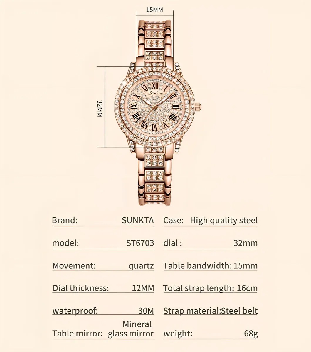 &Uacute;LTIMA PIEZA Reloj Sunkta de Lujo con Cristales Incrustados Oro Rosa image number null