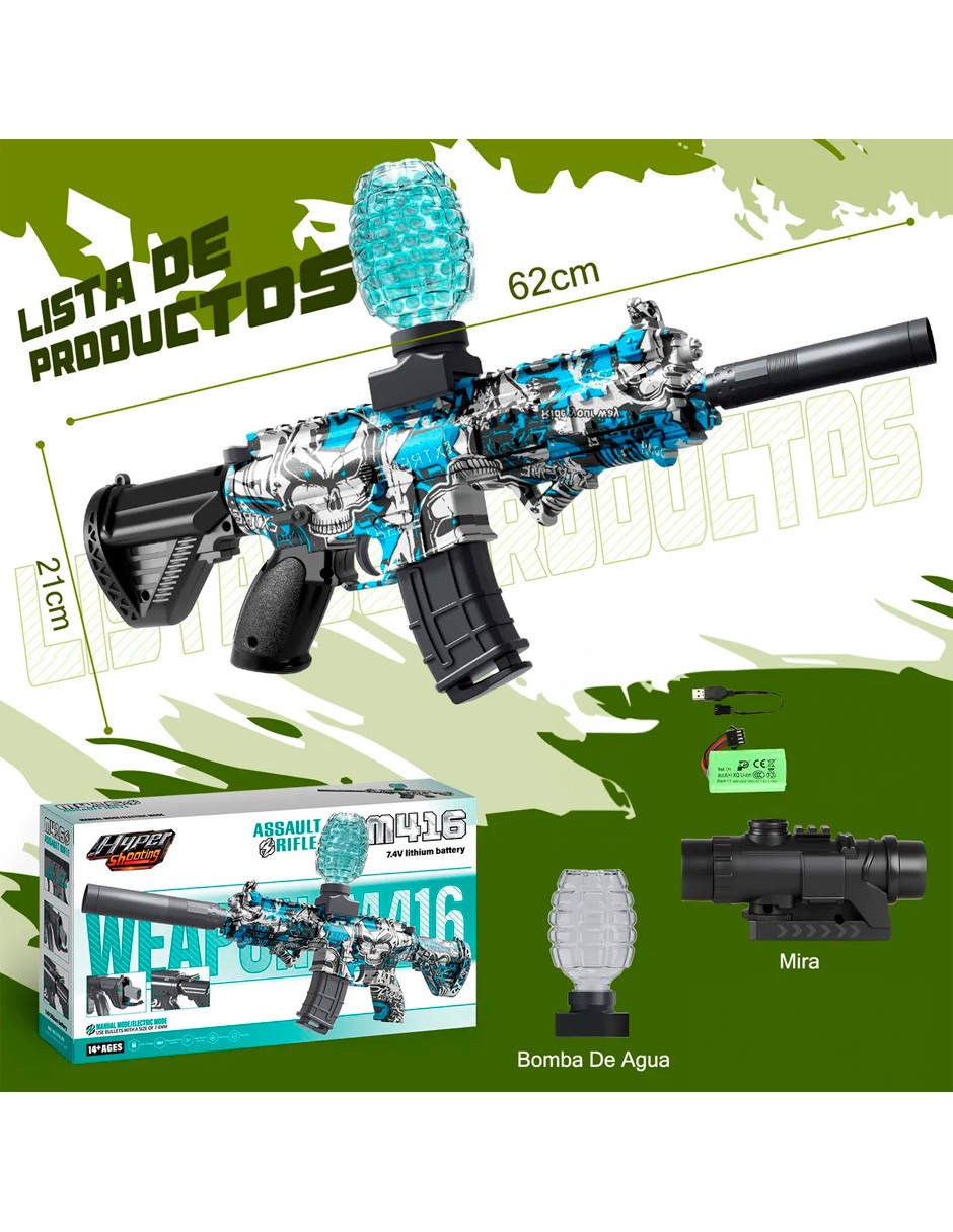 Pistola De Hidrogel El&eacute;ctrica M416 Azul Petukita Box image number null
