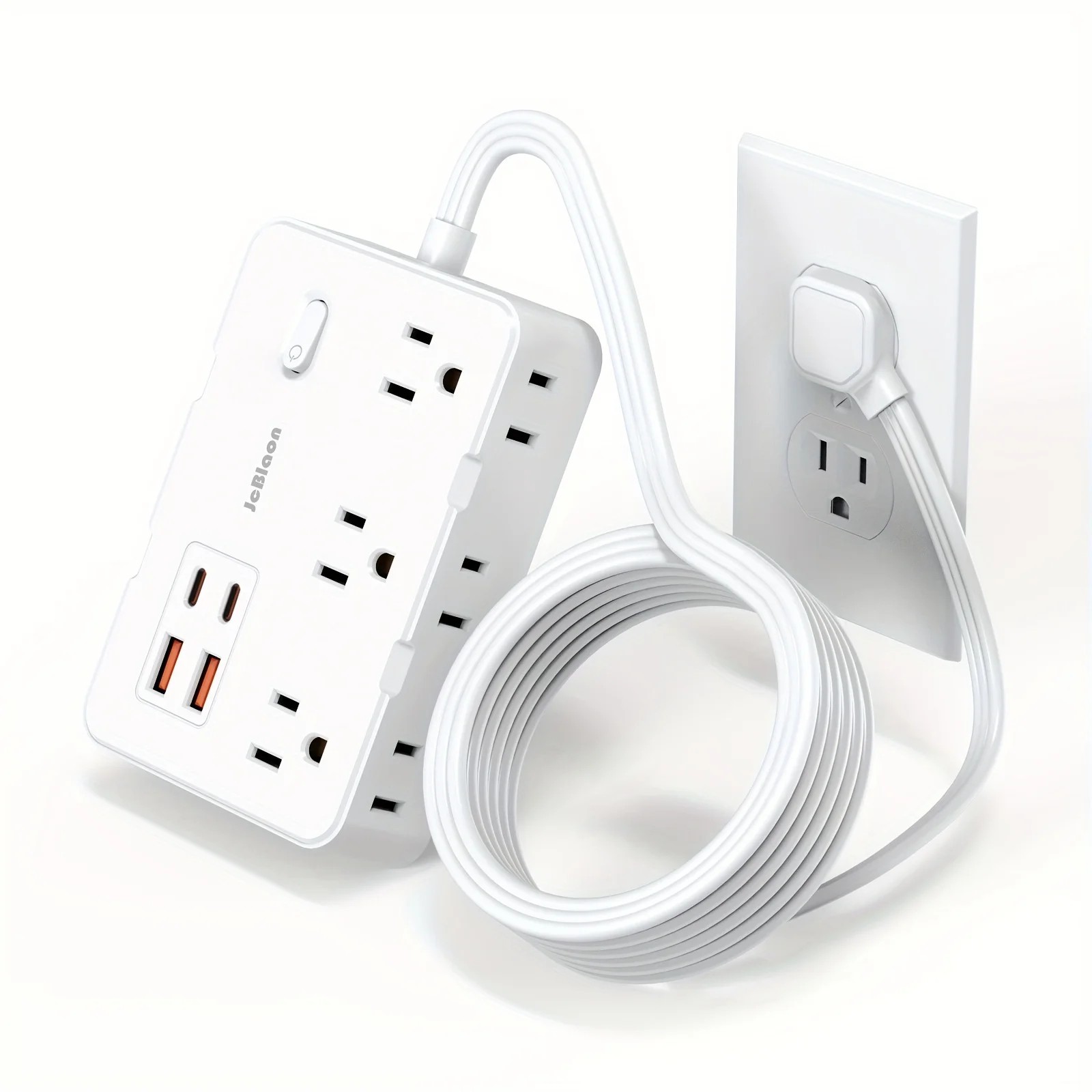 Multi contacto Protector blanco sobretensiones 6 salidas 4 USB adaptador hogar Oficina port&aacute;til image number null